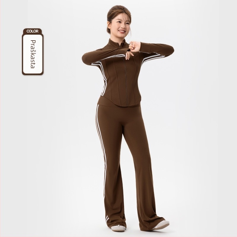 Plus-size ženski sportski komplet - dva dijela, gornji dio s dugim rukavima u kardiganski stilu i široke hlače, materijal 80% najlon, 20% spandex, jesen-zima 2025, za jogu i pilates