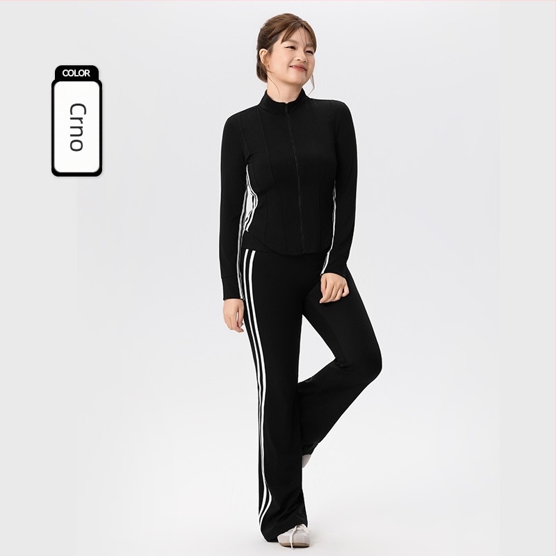 Plus-size ženski sportski komplet - dva dijela, gornji dio s dugim rukavima u kardiganski stilu i široke hlače, materijal 80% najlon, 20% spandex, jesen-zima 2025, za jogu i pilates