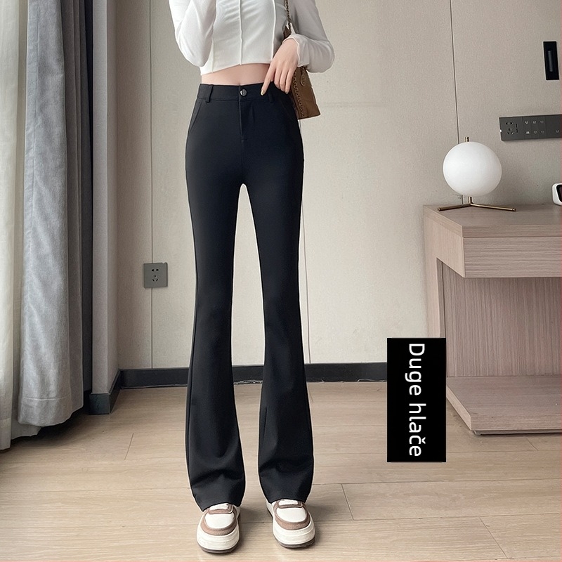 Crne ženske hlače s visokim strukom, fleec podstava za jesen-zimu, debele, casual, plus size