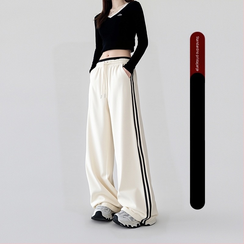 Ženske široke hlače za sport, visoki pojas, pamuk-poliester smjesa, ležerni stil, jesen 2025