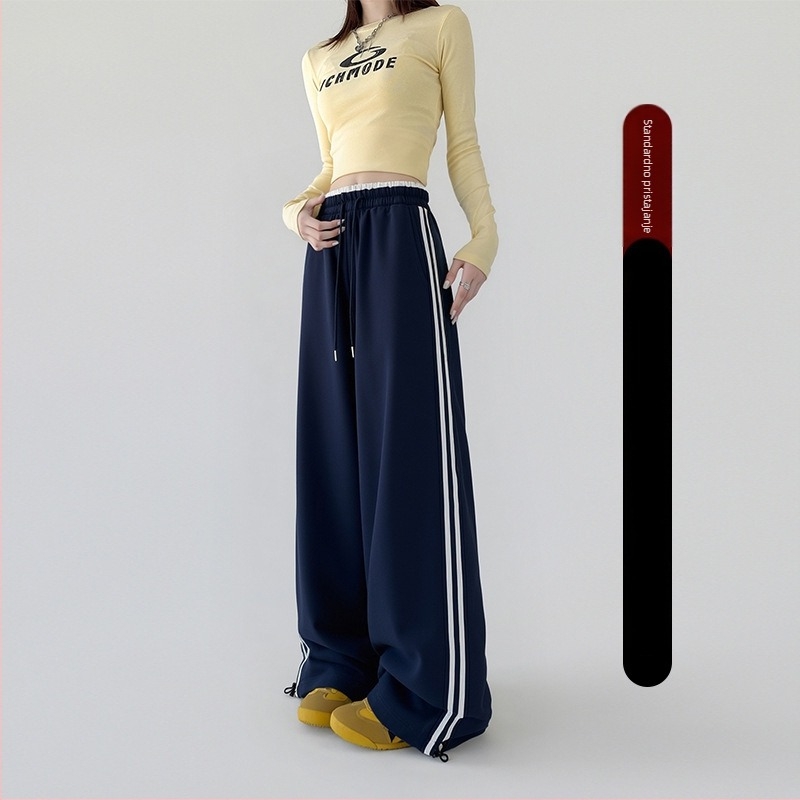 Ženske široke hlače za sport, visoki pojas, pamuk-poliester smjesa, ležerni stil, jesen 2025