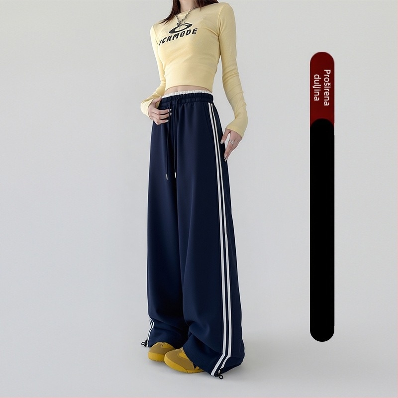 Ženske široke hlače za sport, visoki pojas, pamuk-poliester smjesa, ležerni stil, jesen 2025