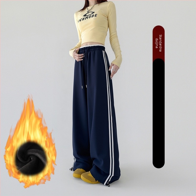 Ženske široke hlače za sport, visoki pojas, pamuk-poliester smjesa, ležerni stil, jesen 2025