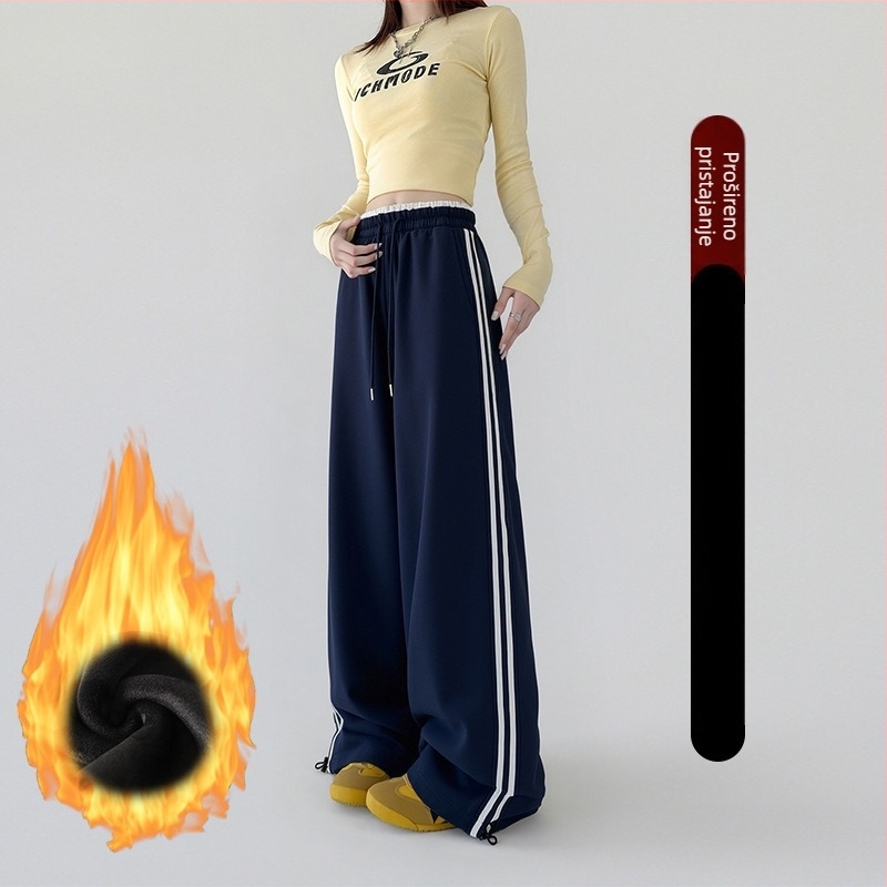 Ženske široke hlače za sport, visoki pojas, pamuk-poliester smjesa, ležerni stil, jesen 2025