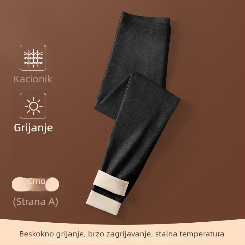 Damske grijane termo hlače s flisom, bez šavova, debeli poliester, toplo