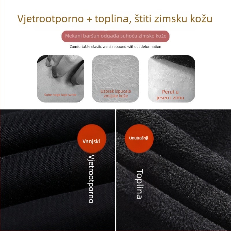 Crne ženske tajice s flis podstavom, debeli, visokim pojasom, elastične, uskog kroja za jesen-zimu