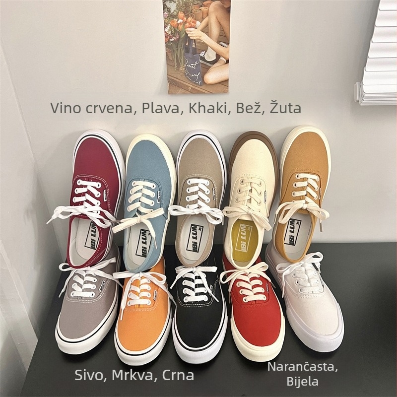 Ženske platnene tenisice Ulzzang u korejskom stilu - niski gornji dio, prednje vezivanje, vulkanizirana gumena potplat
