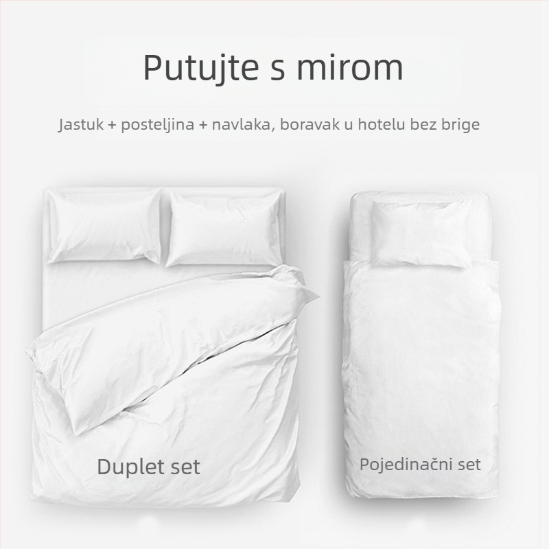 Jialiya jednokratni set posteljine i navlaka za pokrivač za hotele, SMS netkano platno, set od četiri ili tri dijela, zgusnuta putna navlaka za pokrivač, model JA2035