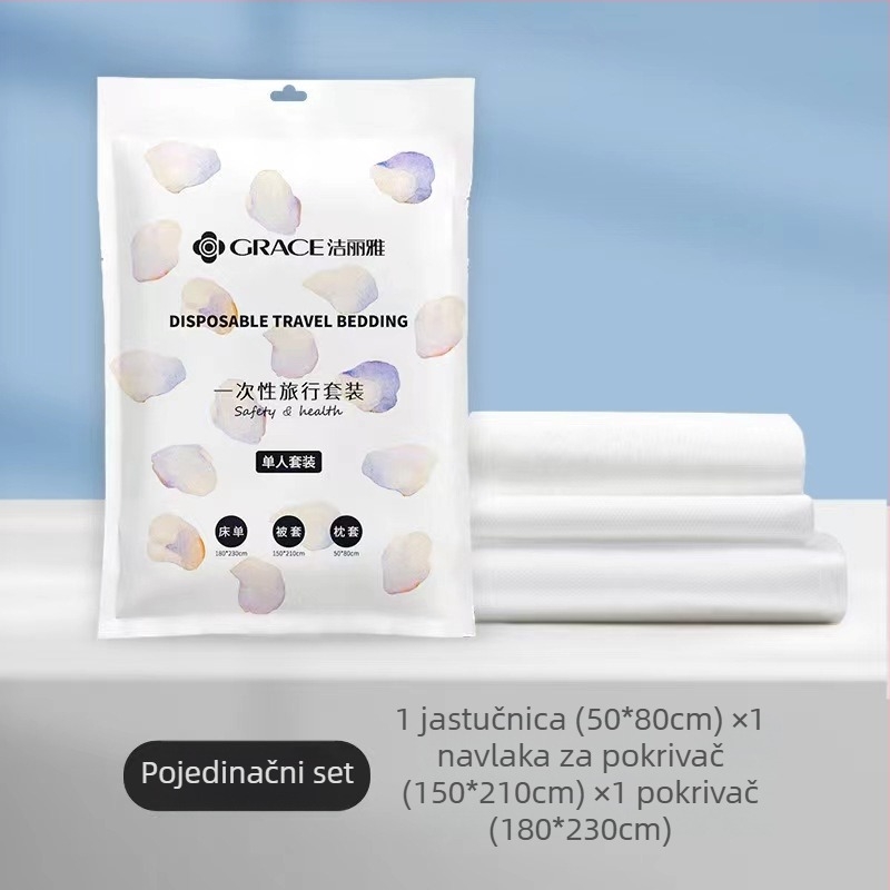 Jialiya jednokratni set posteljine i navlaka za pokrivač za hotele, SMS netkano platno, set od četiri ili tri dijela, zgusnuta putna navlaka za pokrivač, model JA2035