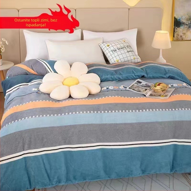 Navlaka za ćebe od mliječnog velūra, uzorak biljaka i cvijeća, reaktivni ispis i bojanje, moderni minimalistički stil