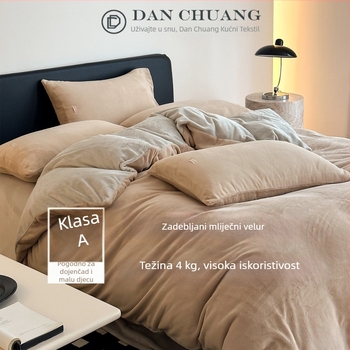 Jesen-zimski novi A-klase minimalistički mliječni velur set za kreveta, četverodijelni, debeli i topao