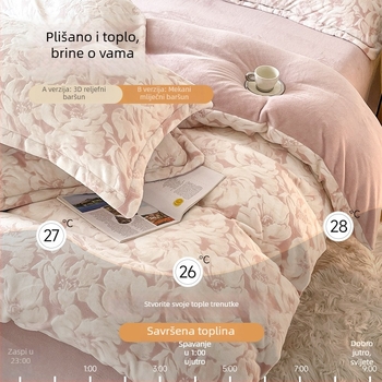 Četverodijelni set posteljine od mliječnog velura s 3D reljefom, debeli fleec oblog za toplu zimu