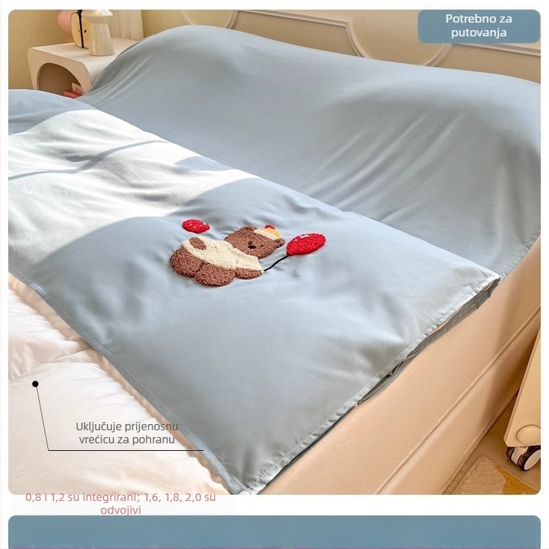 Putni set posteljine: četiri dijela, plahte i navlaka za pokrivač, poliester twill, reaktivna štampa i bojenje, karikaturan uzorak, premium proizvod