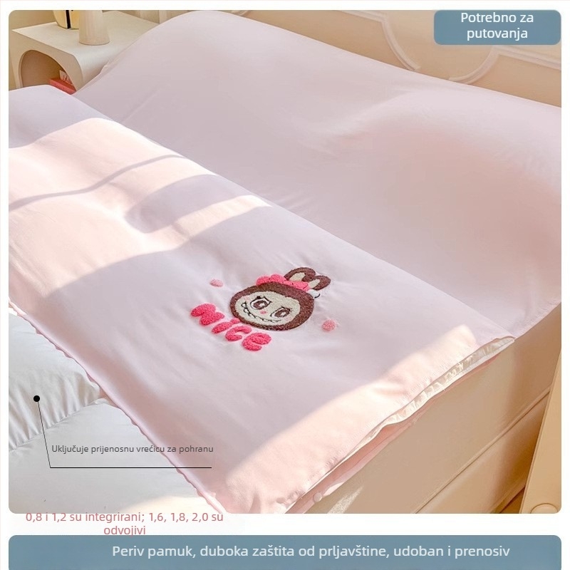 Putni set posteljine: četiri dijela, plahte i navlaka za pokrivač, poliester twill, reaktivna štampa i bojenje, karikaturan uzorak, premium proizvod