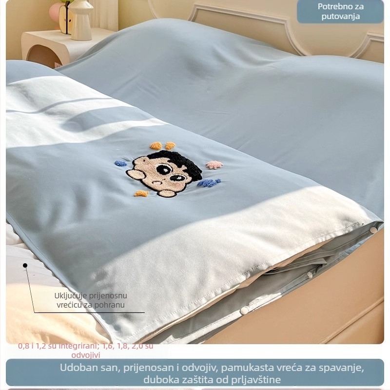Putni set posteljine: četiri dijela, plahte i navlaka za pokrivač, poliester twill, reaktivna štampa i bojenje, karikaturan uzorak, premium proizvod