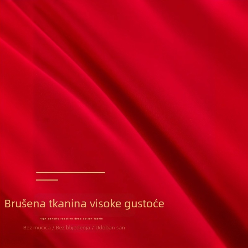 Crveno izvezeni svadbeni četverodjelni set posteljine s prugastim uzorkom