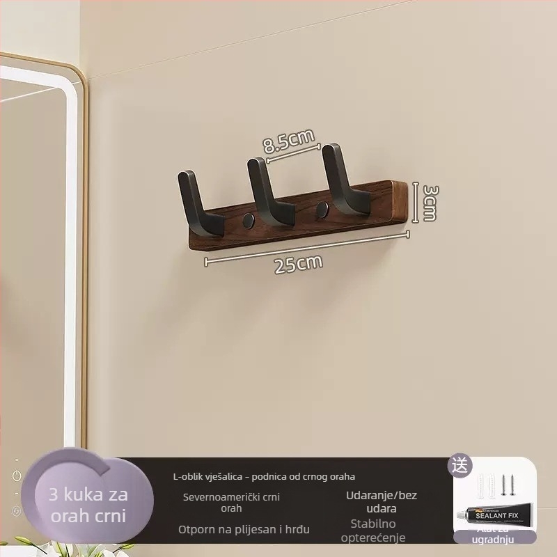 Nosič za kapute od čvrstog drveta, zidni, jednostruka kuka, lagani luksuzan stil; materijali: čvrsto drvo i plast; nosivost do 10 kg; montaža bušenjem