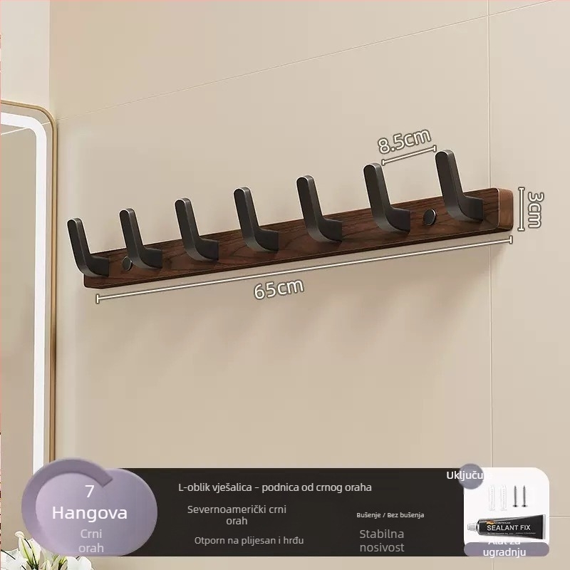 Nosič za kapute od čvrstog drveta, zidni, jednostruka kuka, lagani luksuzan stil; materijali: čvrsto drvo i plast; nosivost do 10 kg; montaža bušenjem