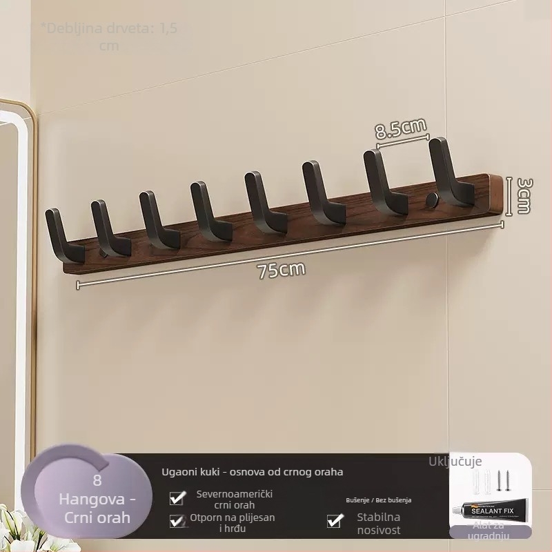 Nosič za kapute od čvrstog drveta, zidni, jednostruka kuka, lagani luksuzan stil; materijali: čvrsto drvo i plast; nosivost do 10 kg; montaža bušenjem