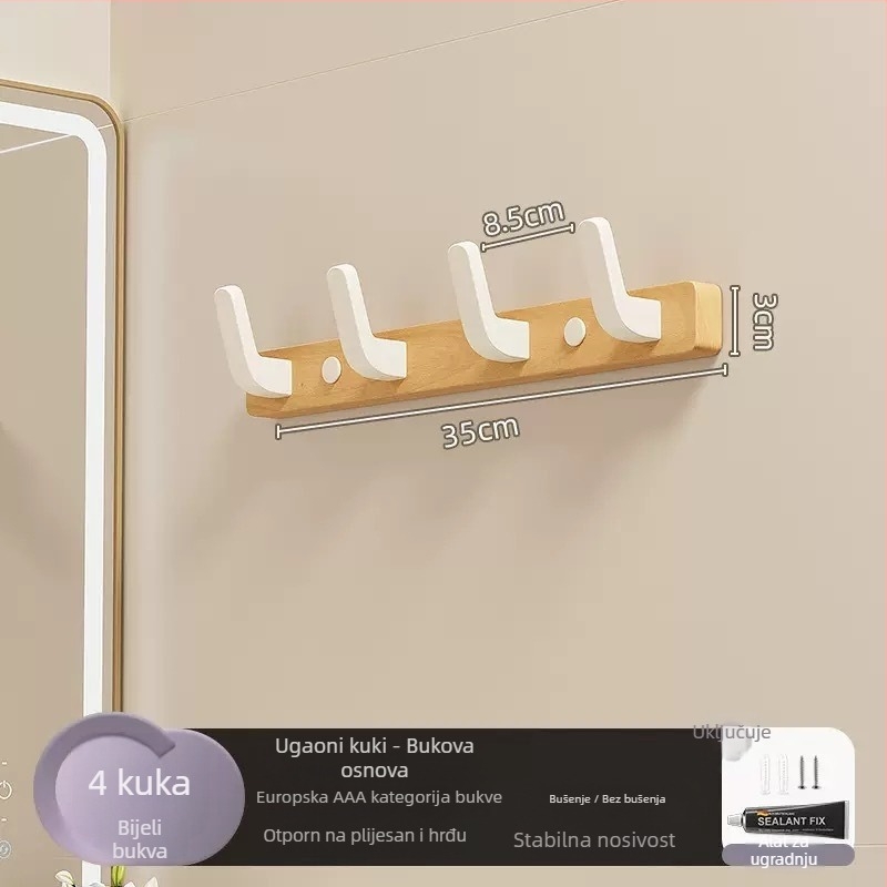 Nosič za kapute od čvrstog drveta, zidni, jednostruka kuka, lagani luksuzan stil; materijali: čvrsto drvo i plast; nosivost do 10 kg; montaža bušenjem