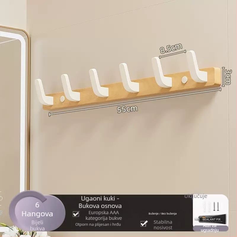 Nosič za kapute od čvrstog drveta, zidni, jednostruka kuka, lagani luksuzan stil; materijali: čvrsto drvo i plast; nosivost do 10 kg; montaža bušenjem