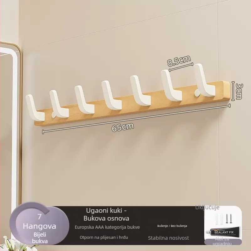 Nosič za kapute od čvrstog drveta, zidni, jednostruka kuka, lagani luksuzan stil; materijali: čvrsto drvo i plast; nosivost do 10 kg; montaža bušenjem