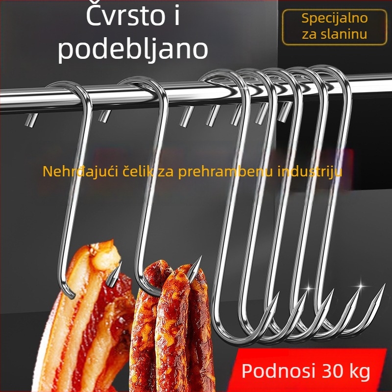 S-oblik kuka za meso, od nehrđajućeg čelika 304, čvrsta, veliki kuka za suho meso, šunku, kobasice, svinjetinu, patku i ribu