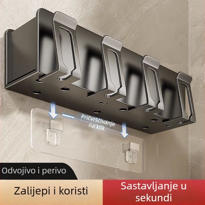 Zidni držač četkica za zube bez bušenja, s držačem za čašu za vodu – kupaonica