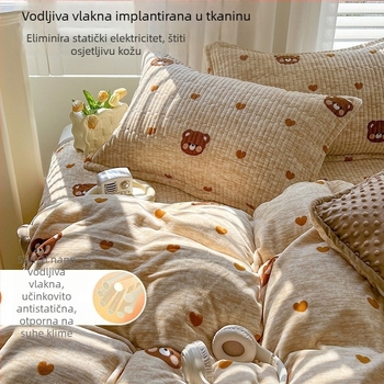 Dječja zimska debela pliš navlaka za pokrivač, 150 × 200 cm, mliječni velur i koralni flis