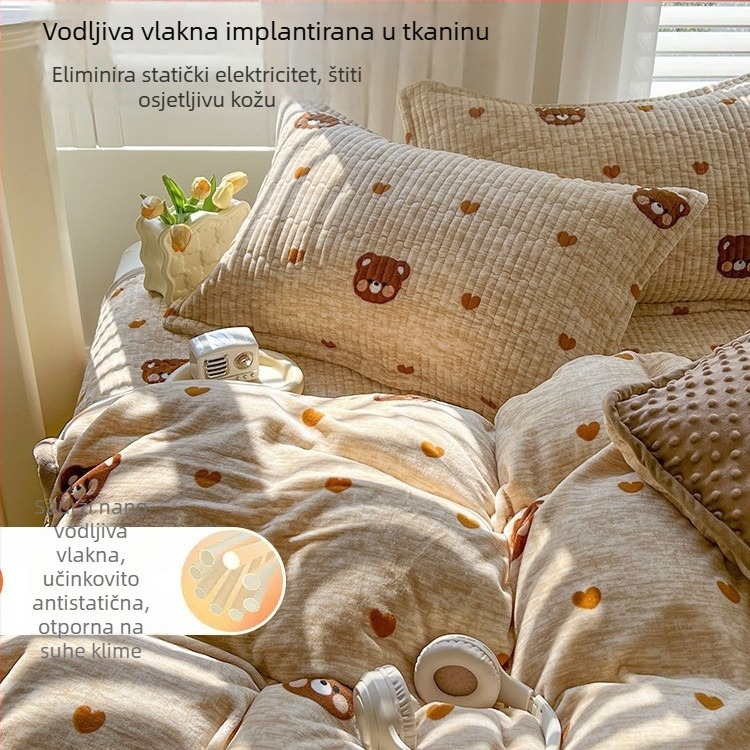Dječja zimska debela pliš navlaka za pokrivač, 150 × 200 cm, mliječni velur i koralni flis