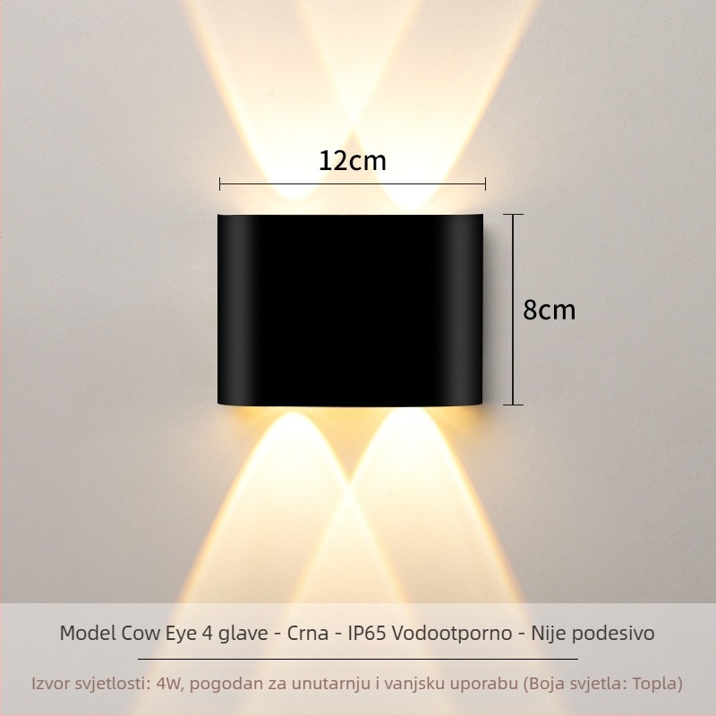 Zidna LED svjetiljka – aluminijska konstrukcija, 220V, IP65 vodootporna, za unutarnju i vanjsku upotrebu