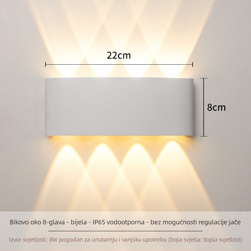 Zidna LED svjetiljka – aluminijska konstrukcija, 220V, IP65 vodootporna, za unutarnju i vanjsku upotrebu