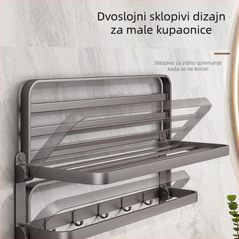 Dvoslojni zidni držač ručnika od kosmičkog aluminija, bez bušenja, gunmetal siva, kupaonica
