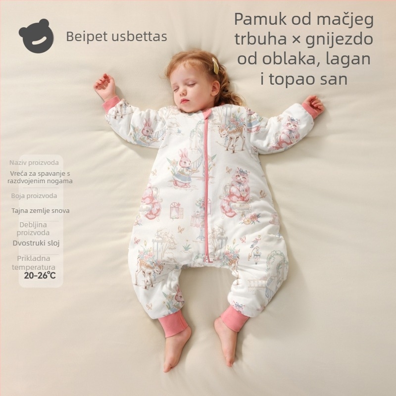 Beidasi Dječja spavaća vreća s podijeljenim nogama, 95% pamuka, antibakterijski, termoregulacijski, za sve sezone