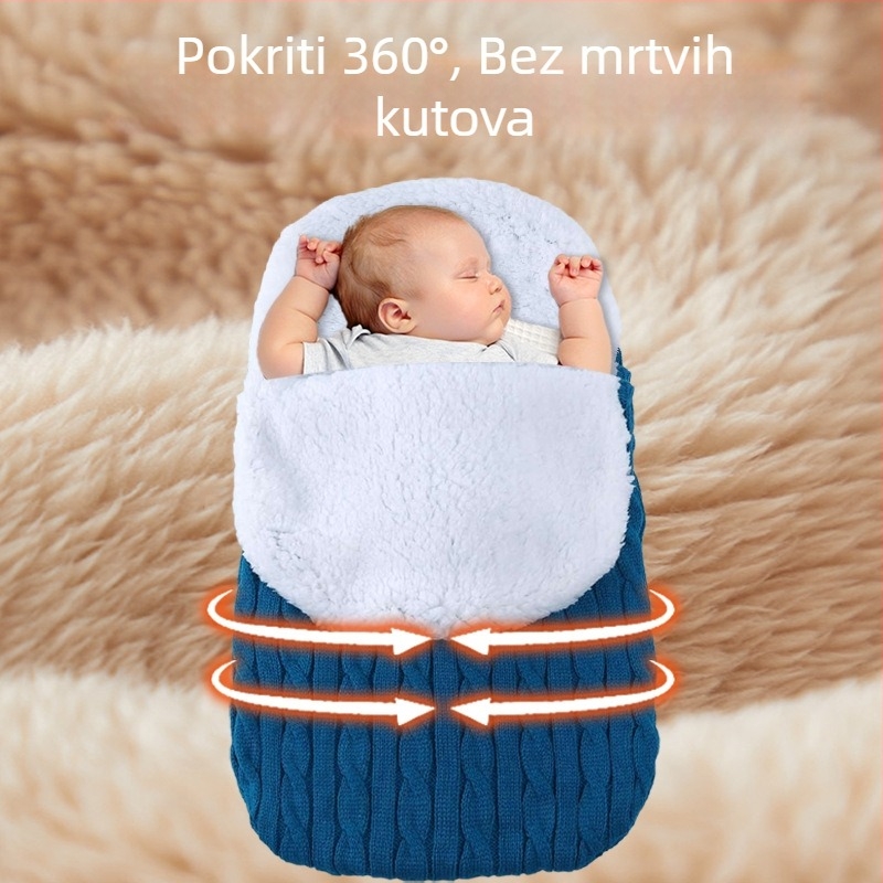 Trosezonska bebi vreća za spavanje za kolica, tkanina quilt: poliester-pamuk, podstava koralni velur, dizajn anti-kick