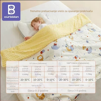 Dječji spavaći vreć Kabon Klasa A, proljeće–ljeto, quilt protiv kicka, debeli topli punjenje, strojno pranje