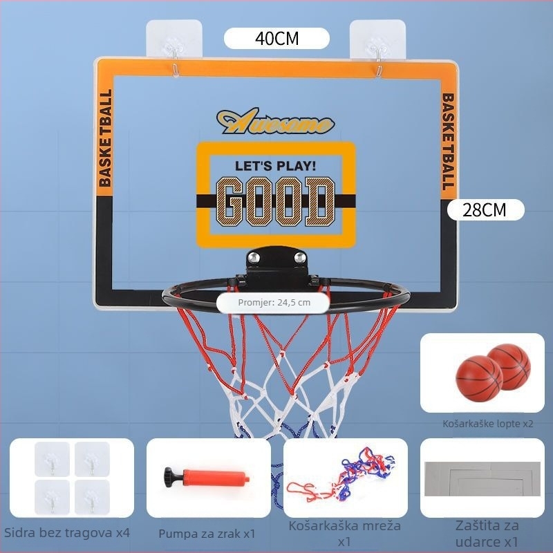 Viseći košarkaški okvir za unutarnju i vanjsku upotrebu – PVC materijal, montaža kukom, uključuje kuku, mrežu i vijke