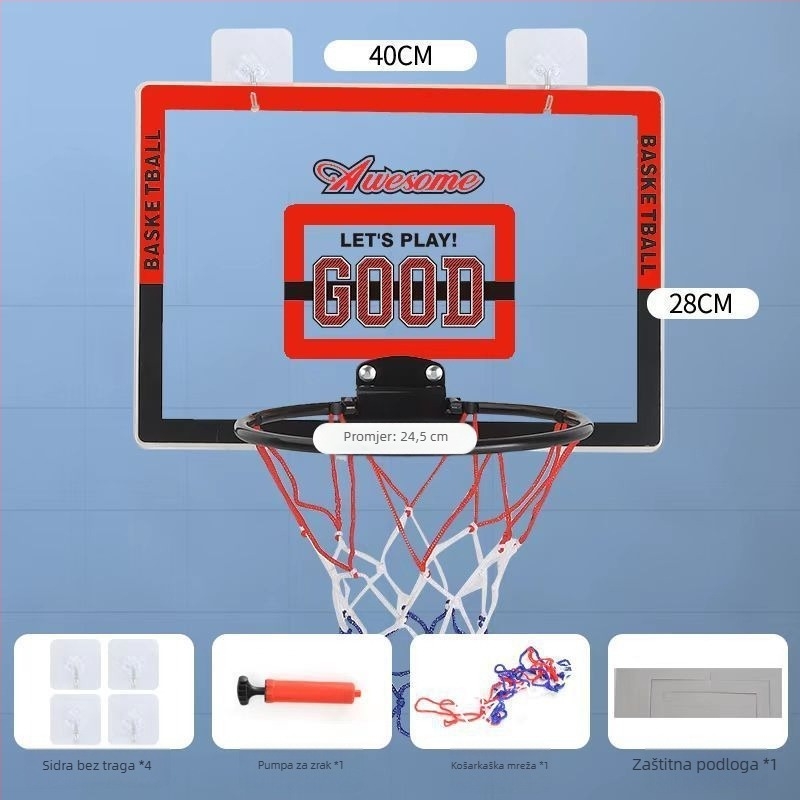 Viseći košarkaški okvir za unutarnju i vanjsku upotrebu – PVC materijal, montaža kukom, uključuje kuku, mrežu i vijke