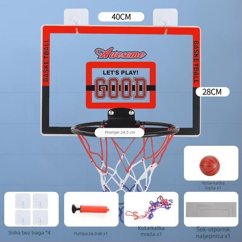 Viseći košarkaški okvir za unutarnju i vanjsku upotrebu – PVC materijal, montaža kukom, uključuje kuku, mrežu i vijke