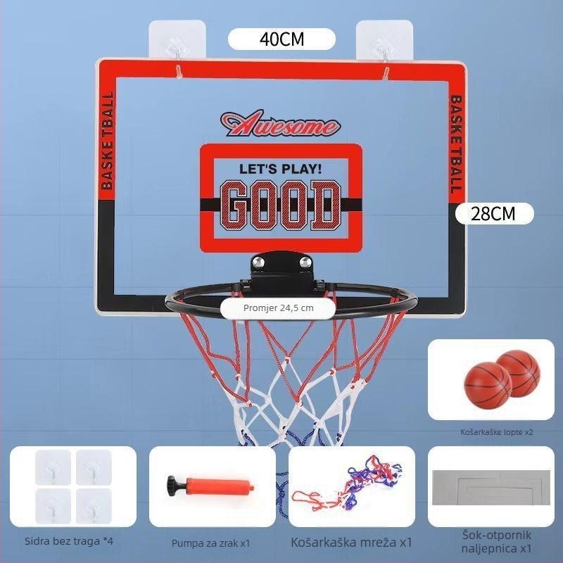 Viseći košarkaški okvir za unutarnju i vanjsku upotrebu – PVC materijal, montaža kukom, uključuje kuku, mrežu i vijke