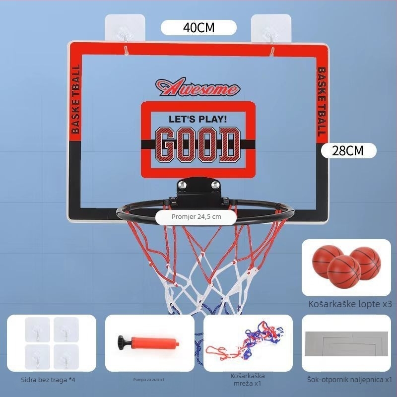 Viseći košarkaški okvir za unutarnju i vanjsku upotrebu – PVC materijal, montaža kukom, uključuje kuku, mrežu i vijke