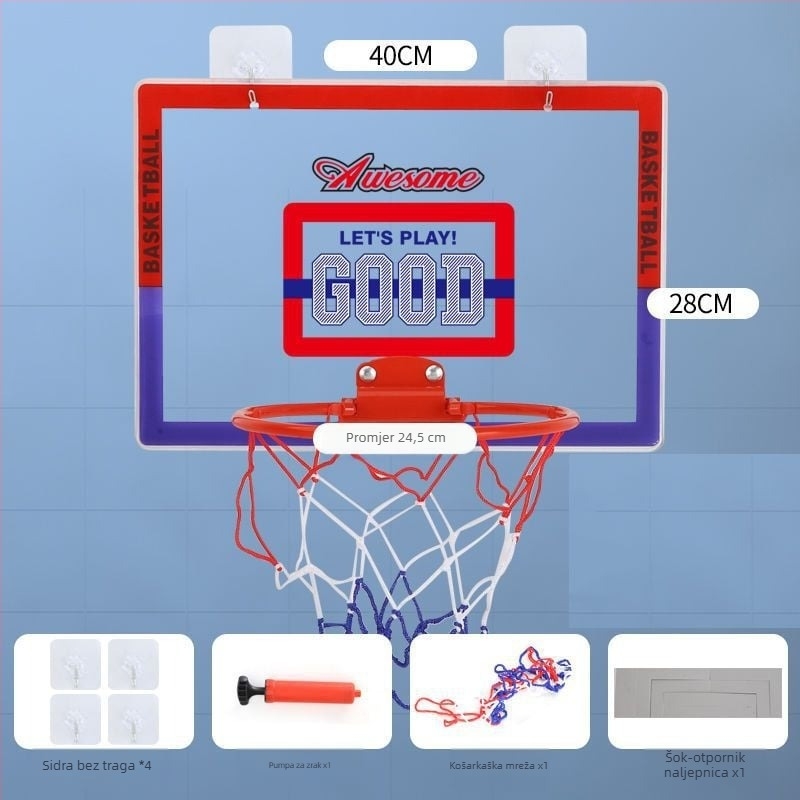 Viseći košarkaški okvir za unutarnju i vanjsku upotrebu – PVC materijal, montaža kukom, uključuje kuku, mrežu i vijke