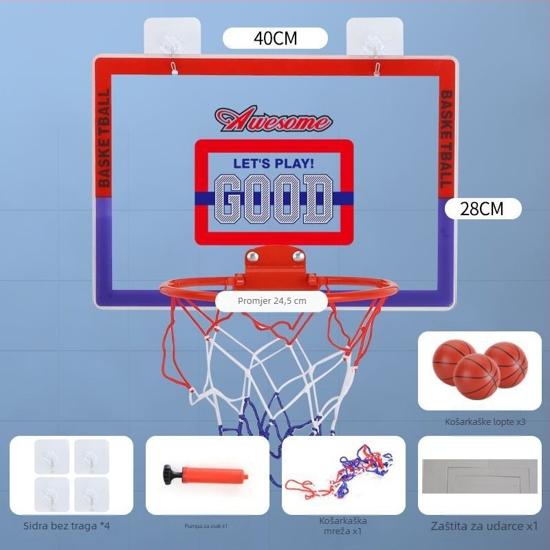 Viseći košarkaški okvir za unutarnju i vanjsku upotrebu – PVC materijal, montaža kukom, uključuje kuku, mrežu i vijke