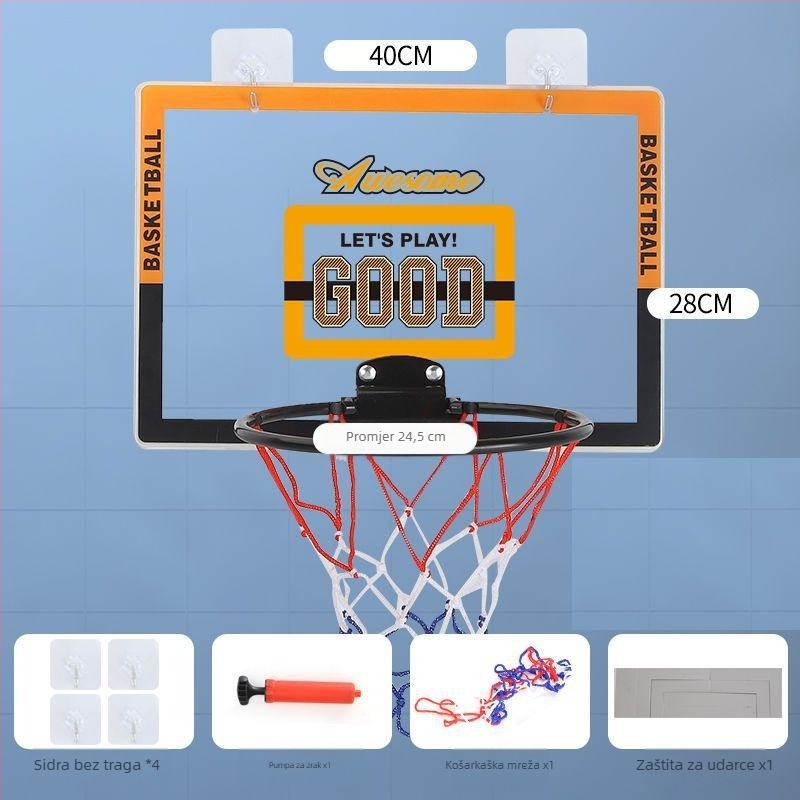 Viseći košarkaški okvir za unutarnju i vanjsku upotrebu – PVC materijal, montaža kukom, uključuje kuku, mrežu i vijke
