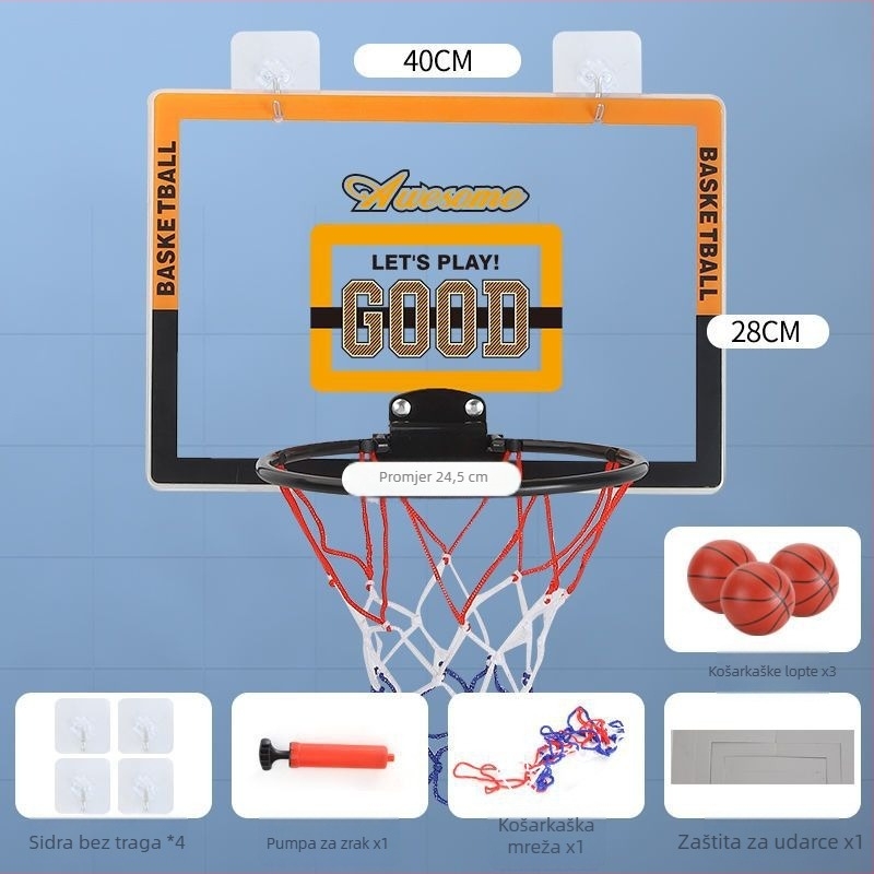 Viseći košarkaški okvir za unutarnju i vanjsku upotrebu – PVC materijal, montaža kukom, uključuje kuku, mrežu i vijke