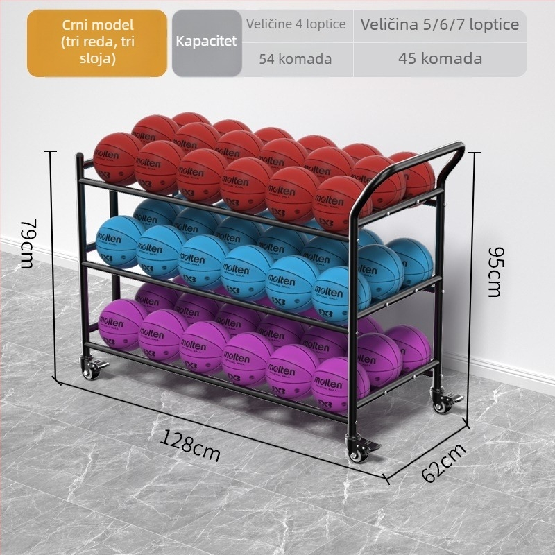 Mobilni kampus regali za pohranu lopti za košarku i odbojku, police za prikaz lopti, Marka: New appearance