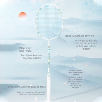 Set badminton reketa s karbonskim vlaknima, ultra lagan, 95–100 g, srednja tvrdoća, najlon strune