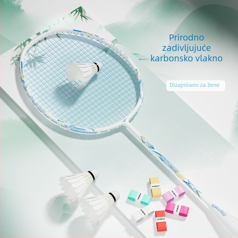 Set badminton reketa s karbonskim vlaknima, ultra lagan, 95–100 g, srednja tvrdoća, najlon strune
