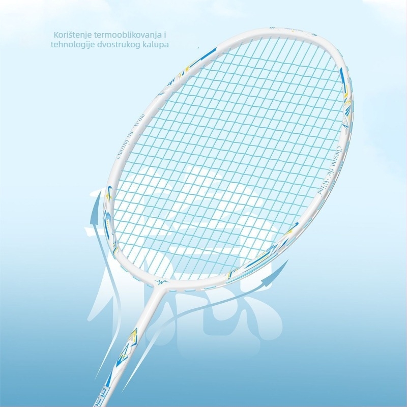 Set badminton reketa s karbonskim vlaknima, ultra lagan, 95–100 g, srednja tvrdoća, najlon strune