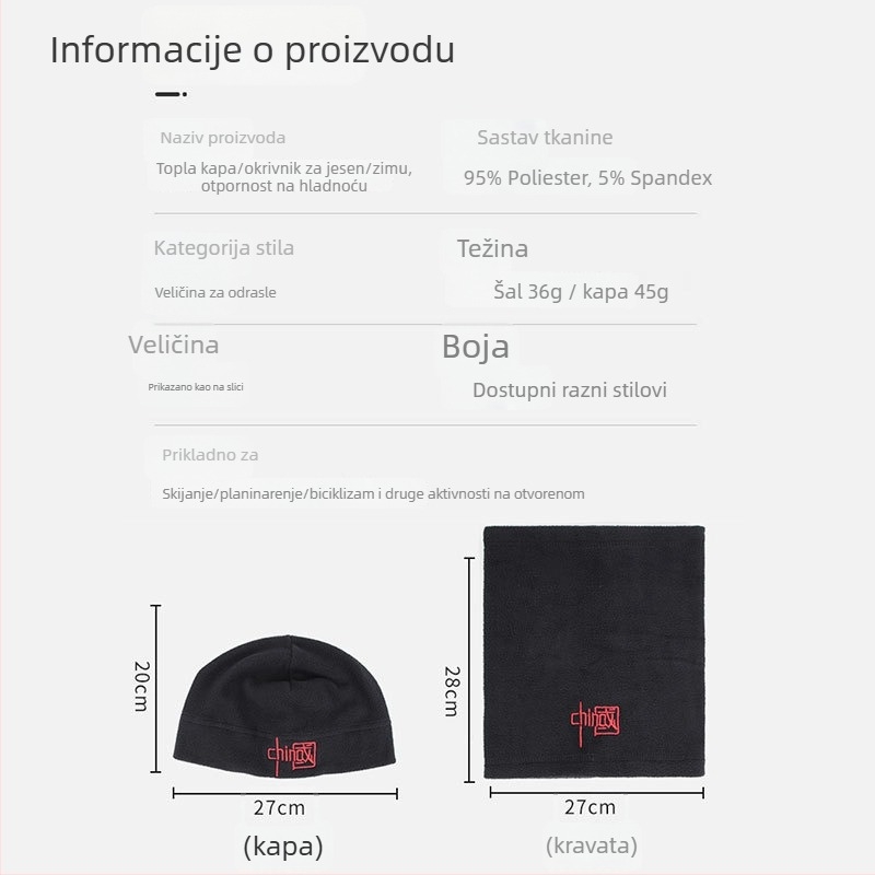 Sportska kapa i šal za glavu — vjetrootpornost fleš, balaklava, poliester, za odrasle, unisex